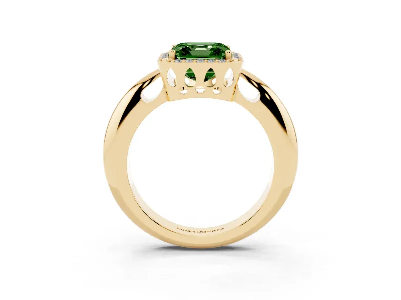 Asscher Cut Halo Engagement Ring Setting for a Fancy Green Lab-Grown Diamond | Plain Tapered Band | Yellow Gold