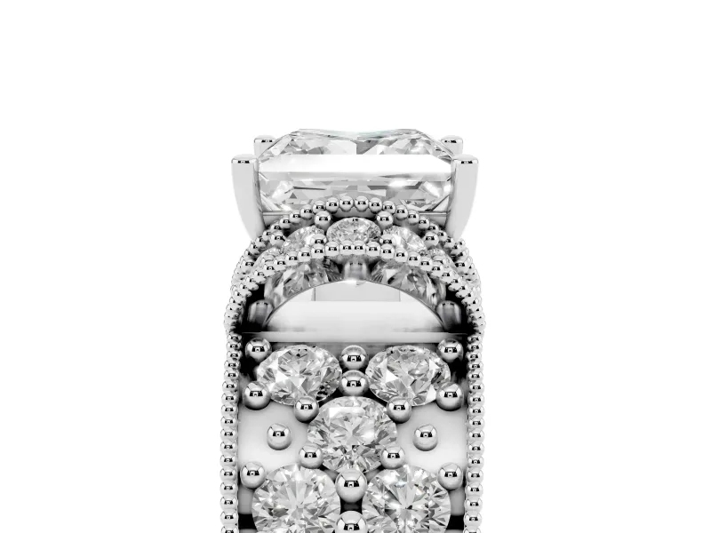 Princess Cut Vintage Milgrain Pave Engagement Ring Setting | Crescent Side Rows | Platinum