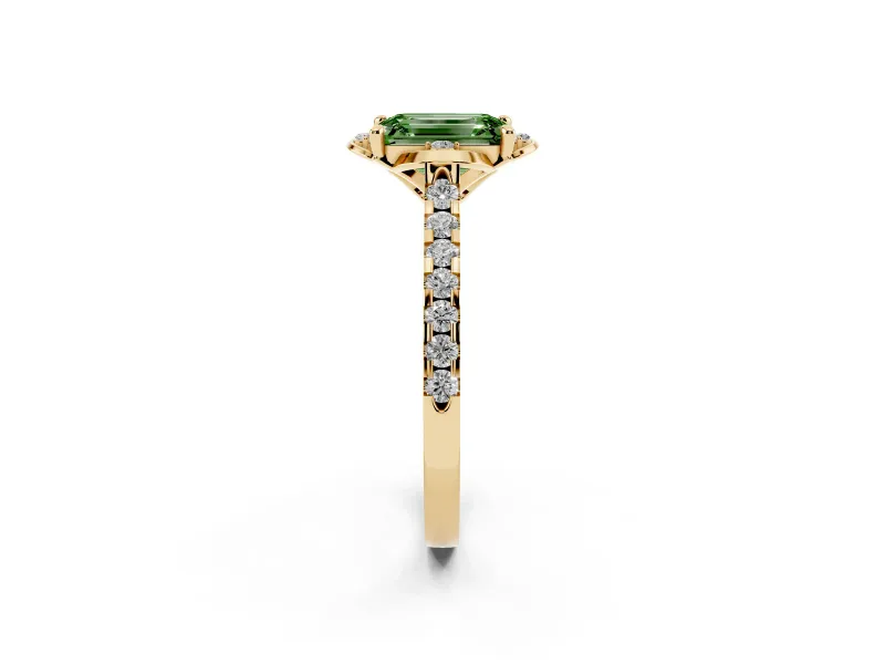 Emerald Cut Floral Petal Engagement Ring Setting for a Fancy Green Lab-Grown Diamond | Petal Accents | Yellow Gold