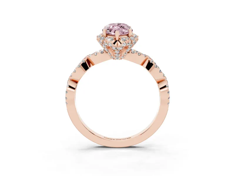 Marquise Milgrain Halo Engagement Ring Setting for a Fancy Pink Lab-Grown Diamond | Graduated Shoulders | Rose Gold