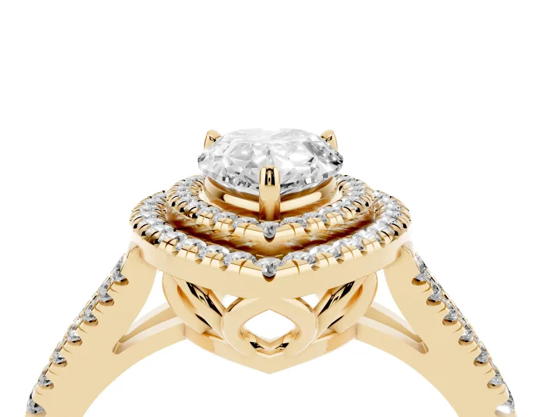 Pear-Shaped Double Halo Split Shank Engagement Ring Setting | Pavé Shoulders | Yellow Gold