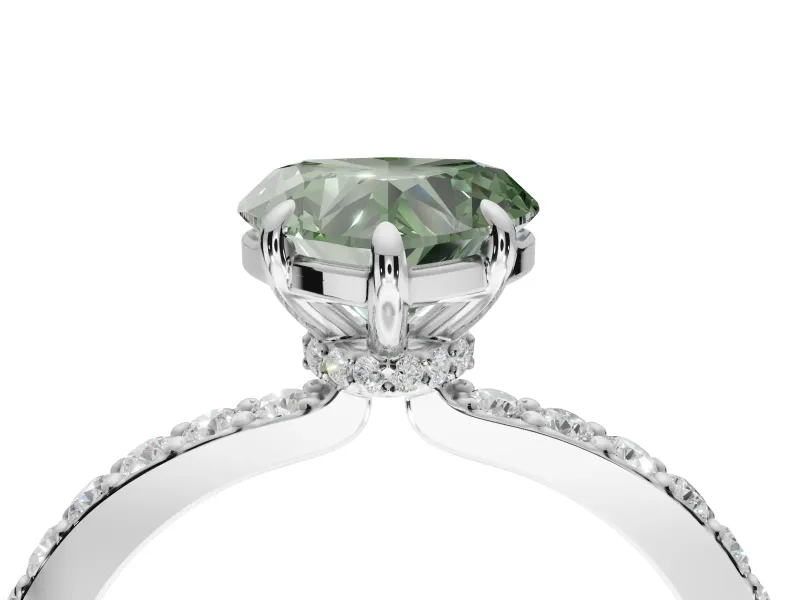 Heart-Shaped Hidden Halo Engagement Ring Setting for a Fancy Green Lab-Grown Diamond | Pavé Band | White Gold