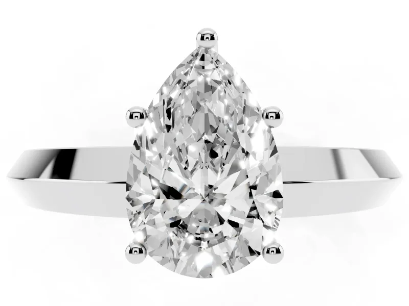 Pear Cut Diamond Solitaire Engagement Ring Set in Silver with Flat Band and Prong Setting
