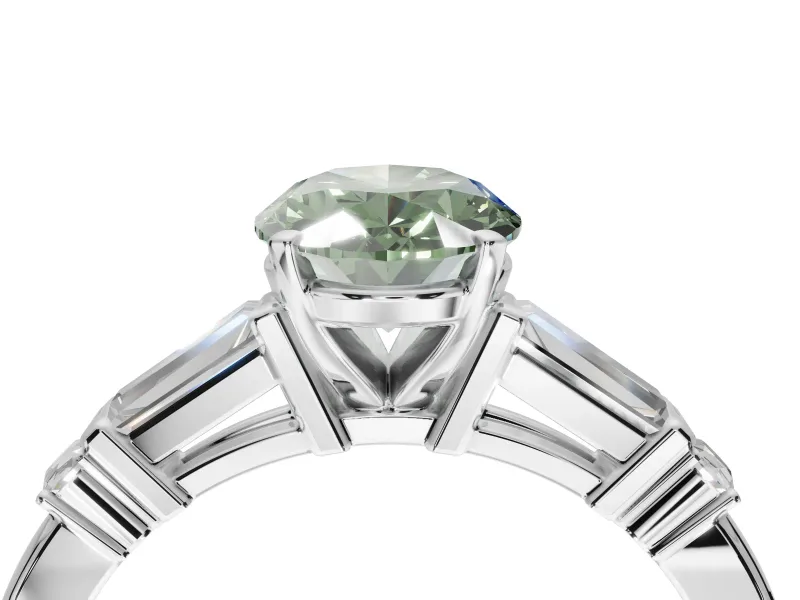 Oval Tapered Baguette Engagement Ring Setting for a Fancy Green Lab-Grown Diamond | White Gold