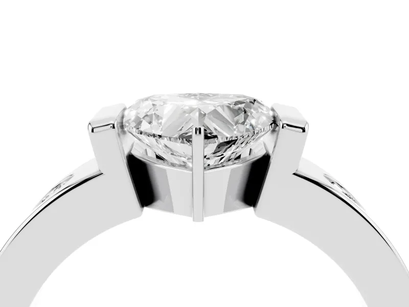 Heart-Shaped Tension Style Engagement Ring Setting | Flush Set Accents | White Gold