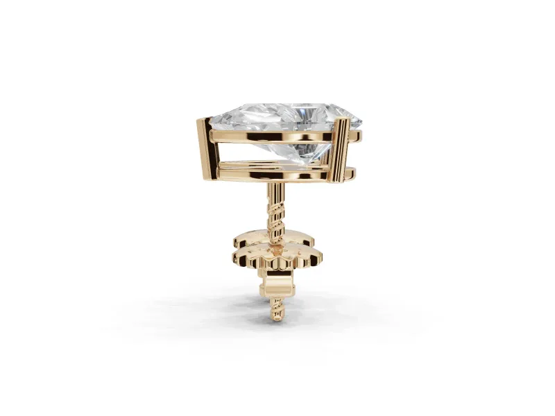Radiant Cut Lab-Grown Diamond Solitaire Basket Stud Earrings | Open Gallery | Yellow Gold