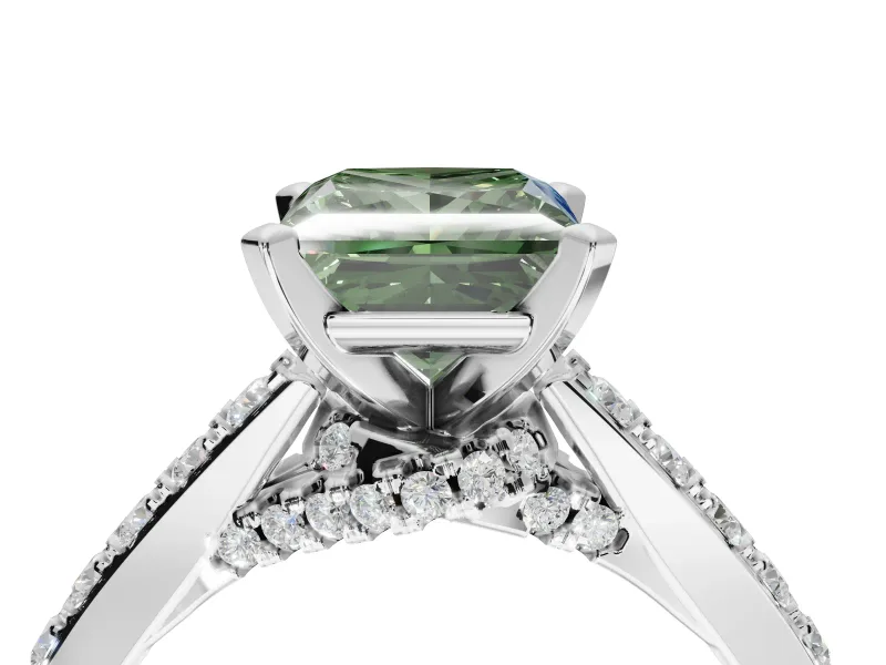 Princess Cut Pavé Engagement Ring Setting for a Fancy Green Lab-Grown Diamond | Crossover Gallery | Sterling Silver