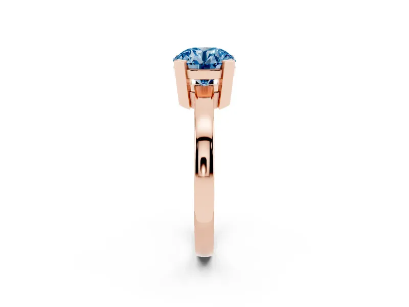 Fancy Blue Round Cut Diamond Solitaire Ring Set in Rose gold with Prong Head and Smooth Polished Band