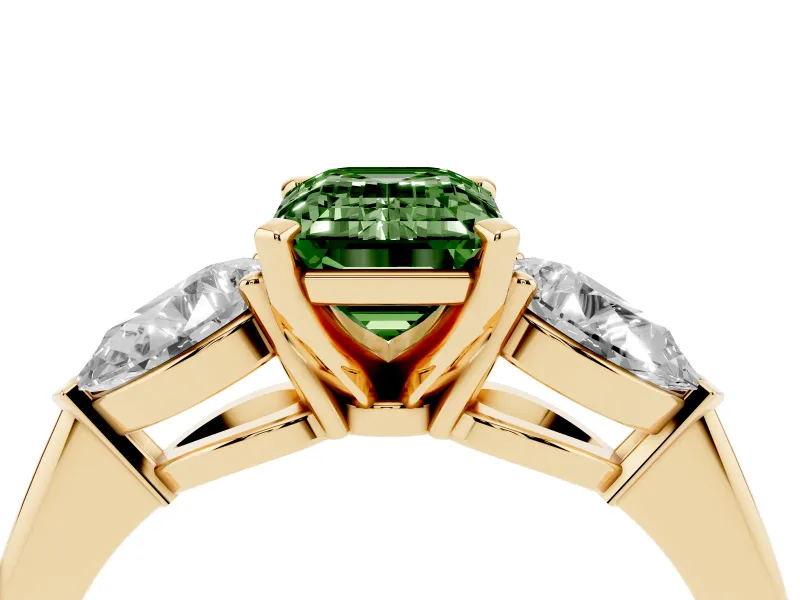 Emerald Cut 3-Stone Engagement Ring Setting for a Fancy Green Lab-Grown Diamond | Yellow Gold