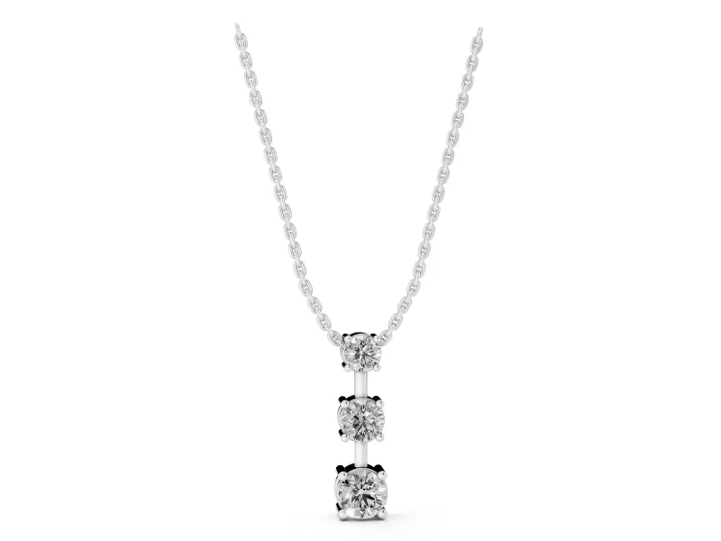 Round Lab-Grown Diamond Graduated Triple Bar Pendant Necklace | Prong Set | White Gold