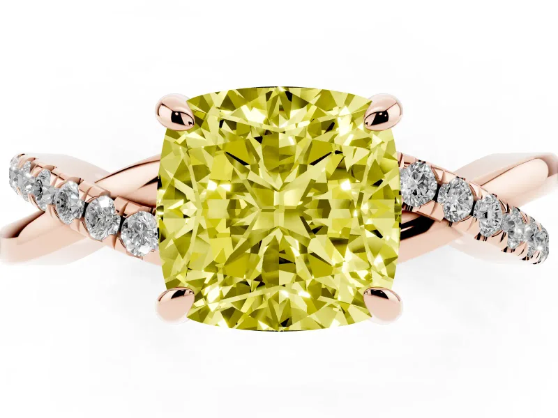 Cushion Cut Twist Engagement Ring Setting for a Fancy Yellow Lab-Grown Diamond | Rose Gold