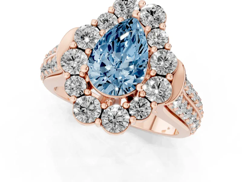 Pear-Shaped Large Accent Halo Engagement Ring Setting for a Fancy Blue Lab-Grown Diamond | Rose Gold