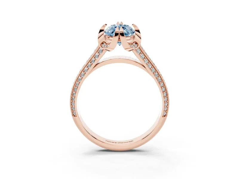 Marquise Hidden Halo Engagement Ring Setting for a Fancy Blue Lab-Grown Diamond | Triple Row Pavé Band | Rose Gold