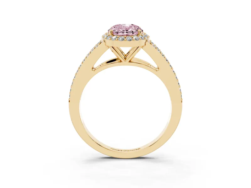 Oval Split Shank Halo Engagement Ring Setting for a Fancy Pink Lab-Grown Diamond | Yellow Gold