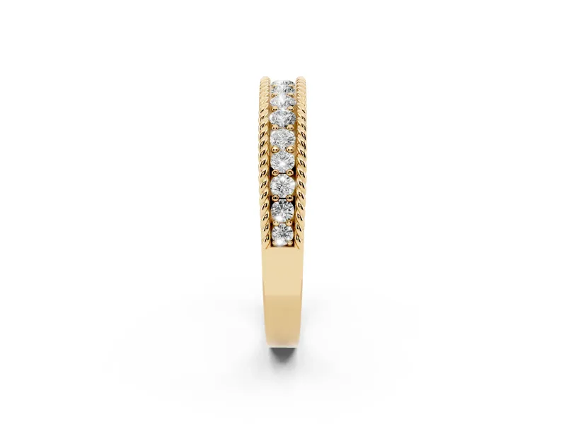 Round Diamond Channel Band Set in Yellow gold with Milgrain Edges