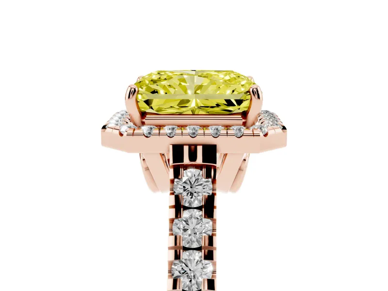 Radiant Cut Accented Halo Engagement Ring Setting for a Fancy Yellow Lab-Grown Diamond | Rose Gold
