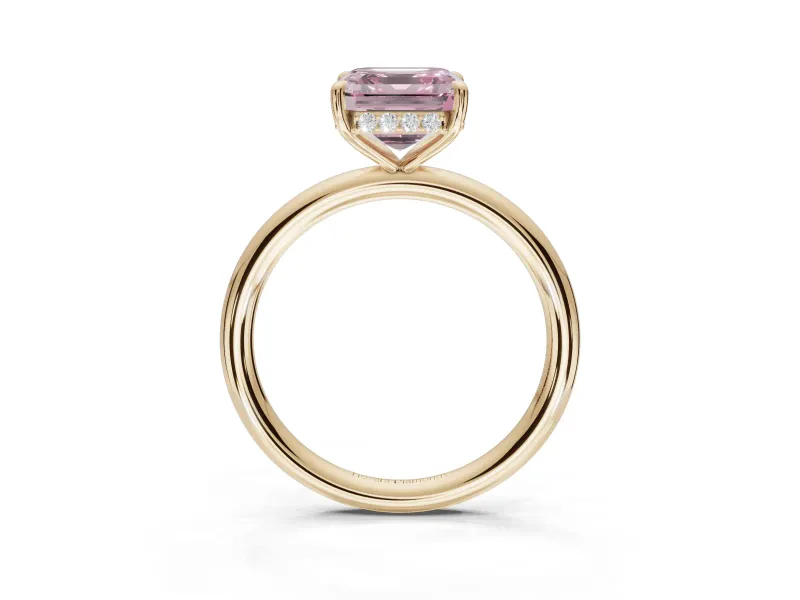 Asscher Cut Hidden Halo Ring Setting for a Fancy Pink Lab-Grown Diamond | Yellow Gold