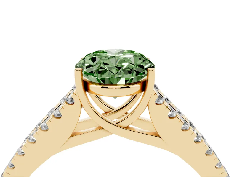 Oval Graduated Split Shank Engagement Ring Setting for a Fancy Green Lab-Grown Diamond | Yellow Gold
