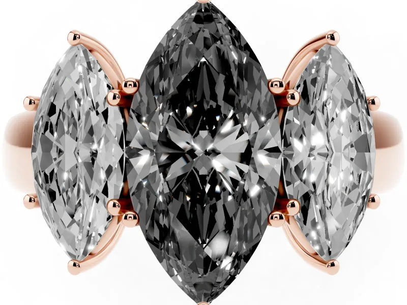 Marquise Three Stone Engagement Ring Setting for a Black Center | Touching Side Stones | Rose Gold