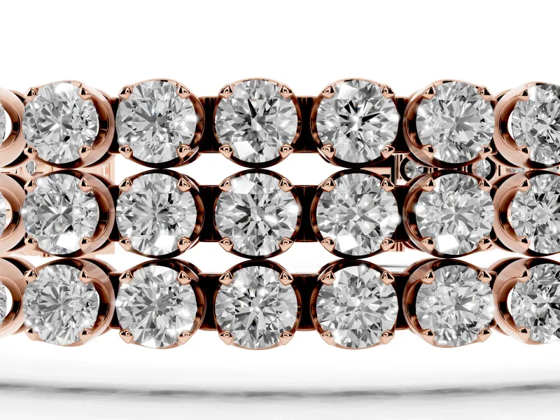 Round Lab-Grown Diamond Three-Row Tennis Bracelet | Claw Prong Cups | Rose Gold