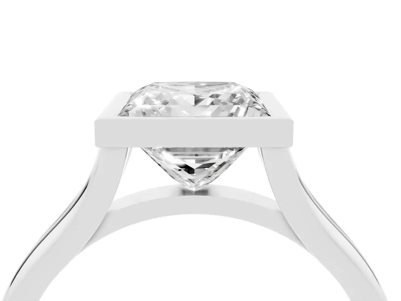 Princess Cut Bezel Solitaire Engagement Ring Setting | V Split Shank | Sterling Silver