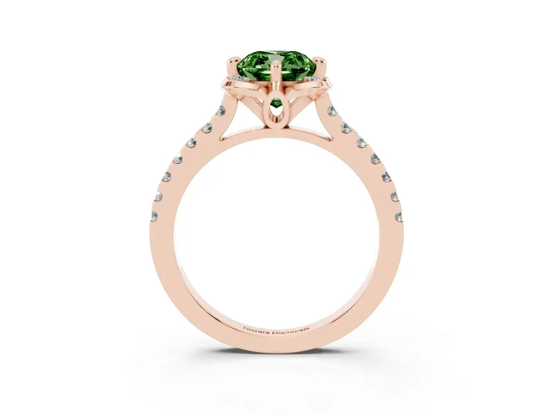 Cushion Cut Floral Petal Engagement Ring Setting for a Fancy Green Lab-Grown Diamond | Petal Accents | Rose Gold