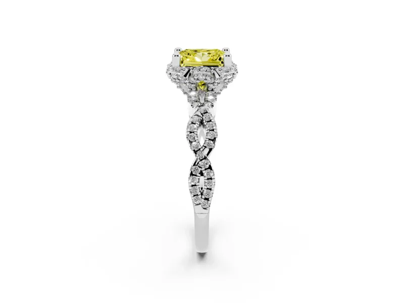 Princess Cut Halo Engagement Ring Setting for a Fancy Yellow Lab-Grown Diamond | Sterling Silver - Design NV-24725