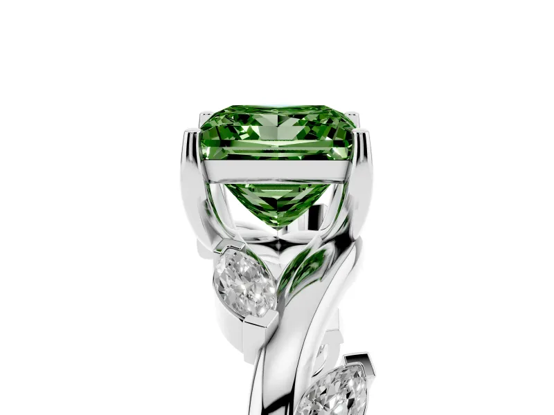 Princess Cut Twisted Vine Engagement Ring Setting for a Fancy Green Lab-Grown Diamond | Platinum
