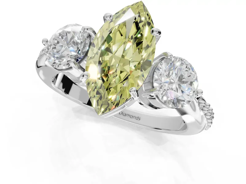 Marquise Three Stone Engagement Ring Setting for a Fancy Yellow Lab-Grown Diamond | Tapered Pave Band | Sterling Silver