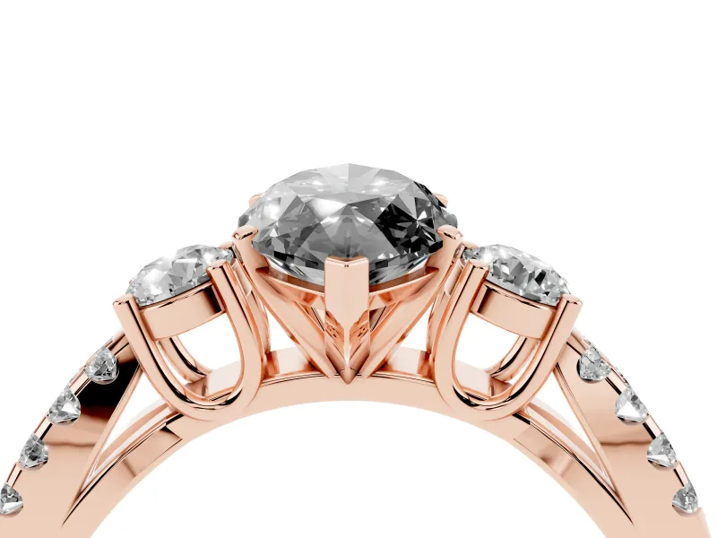 Fancy Black Marquise Cut Diamond Three-Stone Ring Set in Rose gold with Pavé Split Shank and Prong Setting