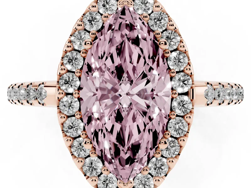 Marquise Pave Halo Engagement Ring Setting for a Fancy Pink Lab-Grown Diamond | Pave Band | Rose Gold