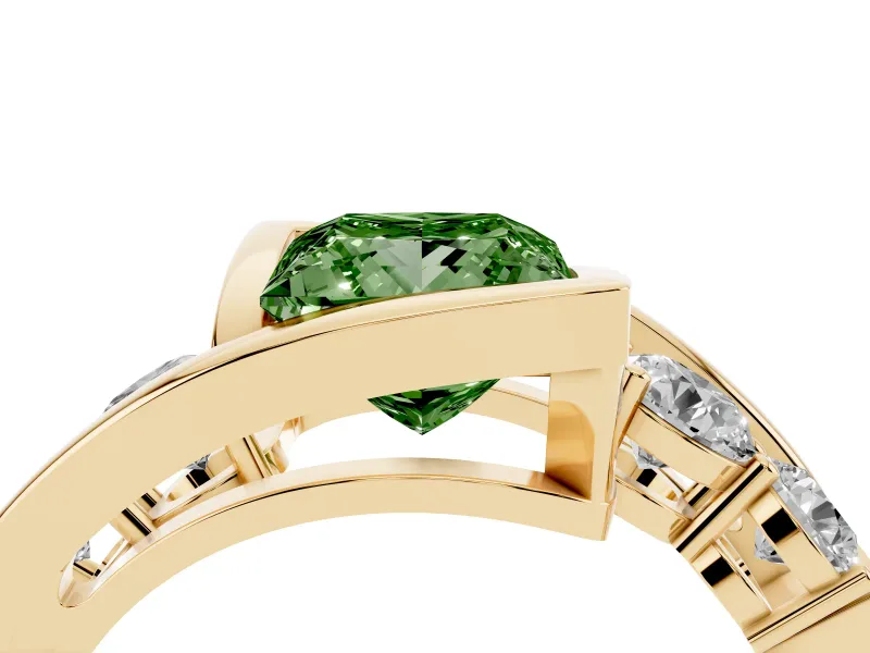 Princess Cut Bezel Bypass Engagement Ring Setting for a Fancy Green Lab-Grown Diamond | Yellow Gold