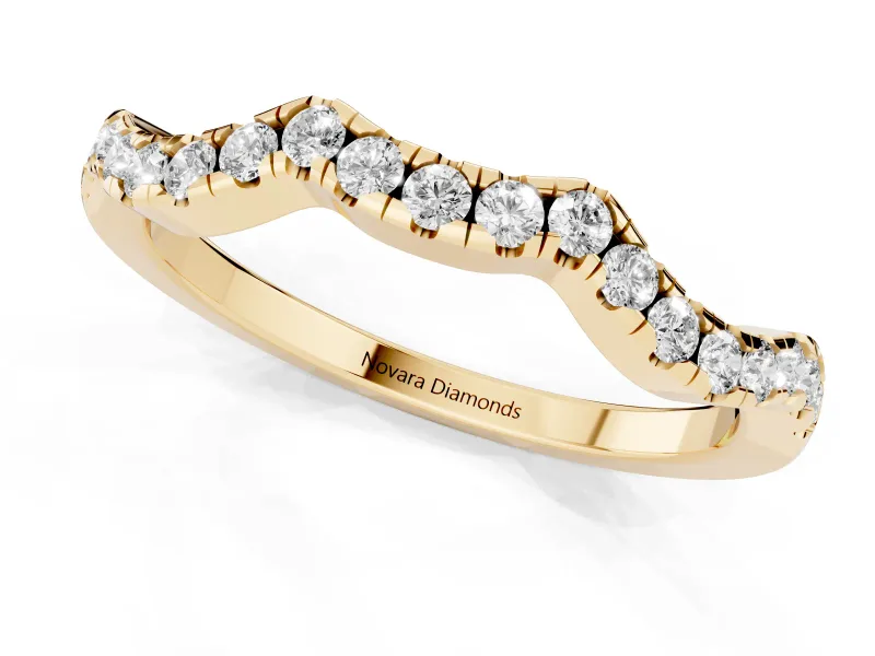 Round Lab-Grown Diamond Double Dip Curved Pavé Wedding Band | Scalloped Top | Yellow Gold