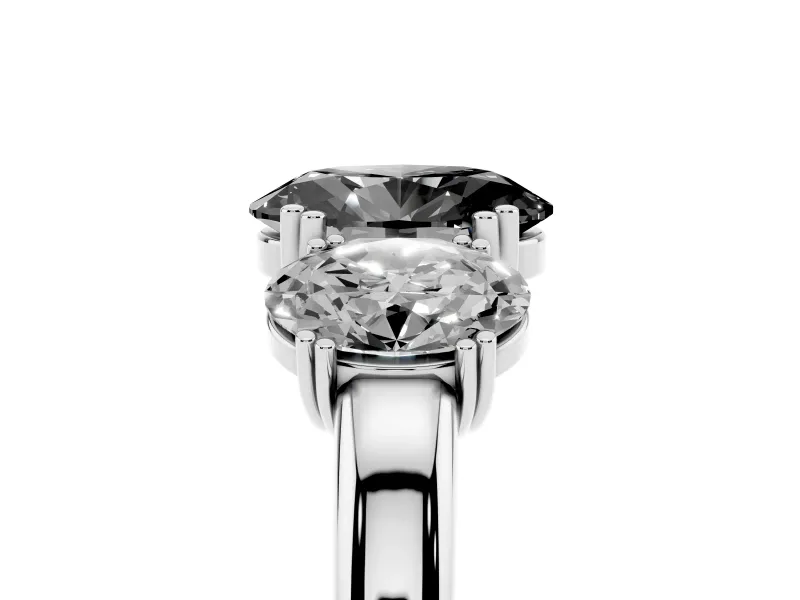 Oval Three Stone Engagement Ring Setting for a Black Center | Double Claw Head | White Gold