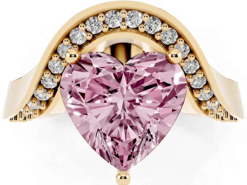 Heart-Shaped Bypass Solitaire Engagement Ring Setting for a Fancy Pink Lab-Grown Diamond | Pavé Ribbon | Yellow Gold