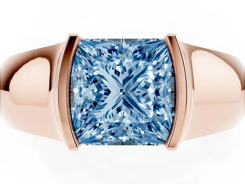 Princess Cut Half Bezel Solitaire Engagement Ring Setting for a Fancy Blue Lab-Grown Diamond | Wide Band | Rose Gold