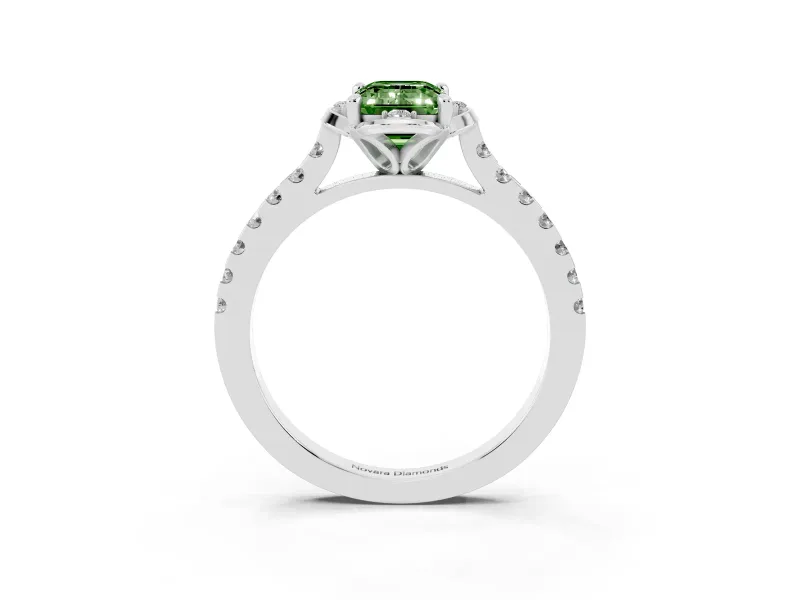 Emerald Cut Floral Petal Engagement Ring Setting for a Fancy Green Lab-Grown Diamond | Petal Accents | Platinum