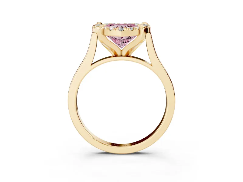 Heart-Shaped Claw Corner Halo Engagement Ring Setting for a Fancy Pink Lab-Grown Diamond | Slim Plain Band | Yellow Gold