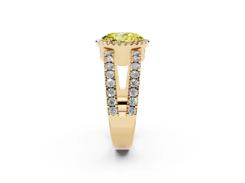 Oval Halo Split Shank Engagement Ring Setting for a Fancy Yellow Lab-Grown Diamond | Yellow Gold