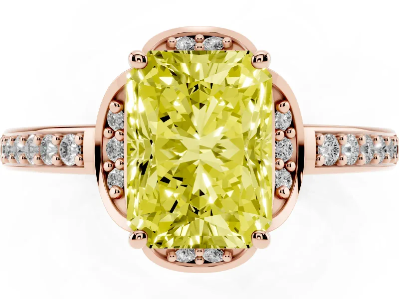 Radiant Cut Floral Pavé Engagement Ring Setting for a Fancy Yellow Lab-Grown Diamond | Rose Gold