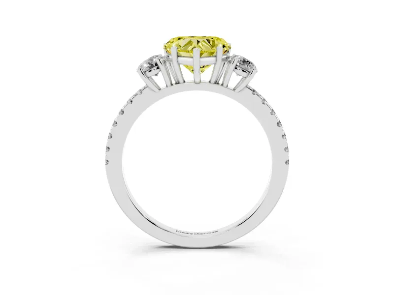 Heart-Shaped Three Stone Engagement Ring Setting for a Fancy Yellow Lab-Grown Diamond | Pave Shoulders | Sterling Silver