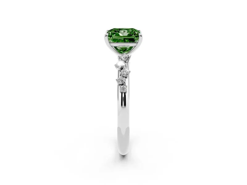 Princess Cut Graduated Solitaire Engagement Ring Setting for a Fancy Green Lab-Grown Diamond | Platinum