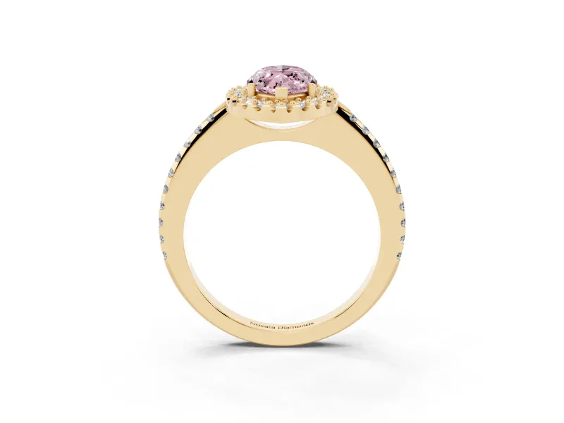 Marquise Pave Halo Engagement Ring Setting for a Fancy Pink Lab-Grown Diamond | Pave Band | Yellow Gold