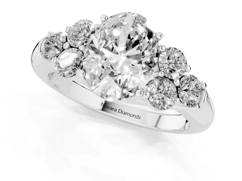 Oval Side Stone Engagement Ring Setting | Triangle Side Clusters | Platinum