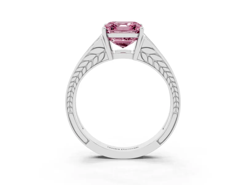 Fancy Pink Asscher Cut Diamond Split Shank Ring Set in Silver with Pavé Band and Prong Setting