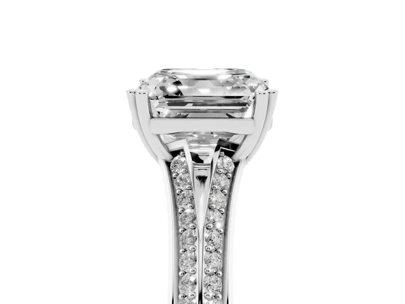 Asscher Cut Pave Split Shank Engagement Ring Setting | Double Claw Prongs | White Gold