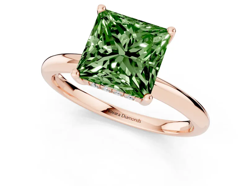 Princess Cut Hidden Halo Engagement Ring Setting for a Fancy Green Lab-Grown Diamond | Plain Band | Rose Gold