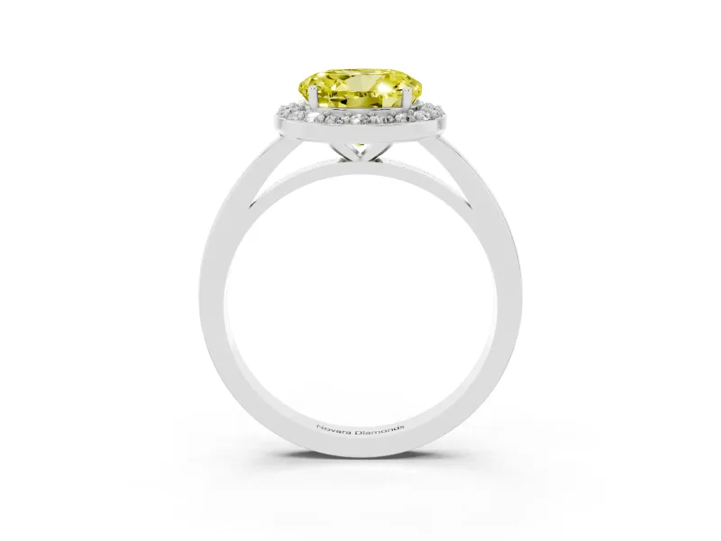 Round Thin Halo Low Profile Engagement Ring Setting for a Fancy Yellow Lab-Grown Diamond | Slim Plain Band | White Gold