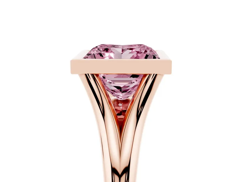 Princess Cut Bezel Engagement Ring Setting for a Fancy Pink Lab-Grown Diamond | Rose Gold