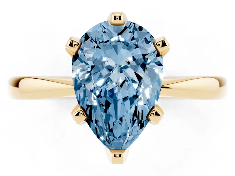 Pear-Shaped Tapered Solitaire Engagement Ring Setting for a Fancy Blue Lab-Grown Diamond | Claw Prong Head | Yellow Gold
